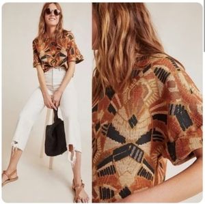 Anthropologie Dolan Left Coast Seraphina Textured Tapestry Blouse Large Orange